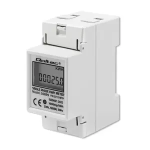 QOLTEC 50899 Vienfazis elektroninis energijos suvartojimo skaitiklis 230V LCD 2P DIN bėgis