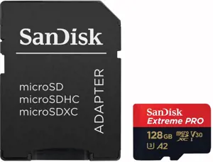 "SanDisk Extreme PRO microSDXC 128GB + SD adapteris + 2 metų "RescuePRO Deluxe" iki 200MB/s ir 90MB…