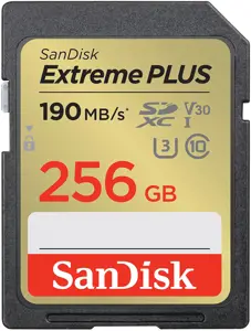 "SanDisk Extreme PLUS" 256 GB SDXC atminties kortelė + 2 metų "RescuePRO Deluxe" iki 190MB/s ir 130…