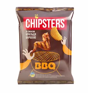 Bulvių traškučiai CHIPSTER'S, banguoti, BBQ vištienos sparnelių skonio, 60 g