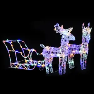 Kalėdų dekoracija elniai ir rogės, 130cm, akrilas, 160 LED