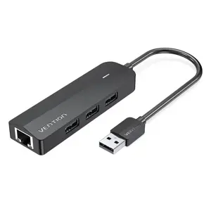 "Vention" 3 prievadų USB 2.0 šakotuvas su 100M eterneto adapteriu 0.15M Juodas, USB 2.0, RJ-45, USB…