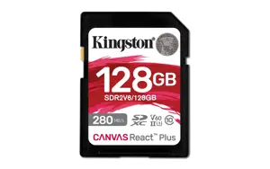 Kingston Technology 128GB Canvas React Plus SDXC UHS-II 280R/100W U3 V60 for Full HD/4K, 128 GB, SD…