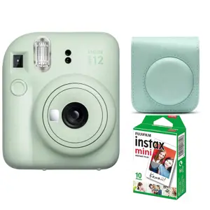 Fujifilm Instax mini 12 camera Mint Green + Instax Mini Glossy (10pl) + dėklas