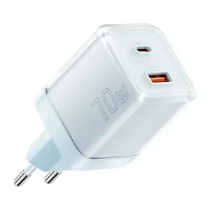 Wall charger Yueqi 70W GaN USB-C + USB-A (blue)