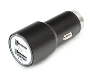 "Omega" automobilinis įkroviklis 2xUSB 2100mA Metalinis, juodas (43342)