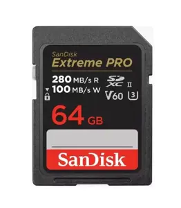 SanDisk Extreme PRO 64GB V60 UHS-II SD cards, 280/100MB/s,V60,C10,UHS-II, EAN: 619659202125