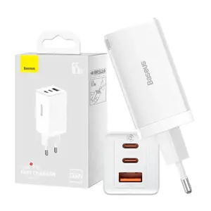 "Baseus" sieninis įkroviklis "Baseus GaN5 Pro" 2xUSB-C + USB, 65W (baltas)