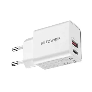 Sieninis įkroviklis Blitzwolf BW-S20, USB, USB-C, 20 W (baltas)