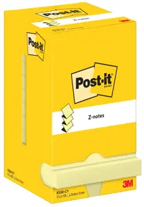 Lipnūs lapeliai  Post-it® Z-Notes, 76 x 76 mm, pak. -12 blokelių po 100 lapelių, kanarėlės geltona