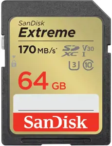 SANDISK Extreme 64GB microSDXC + 1 metų RescuePRO Deluxe iki 170MB/s ir 80MB/s skaitymo/rašymo grei…