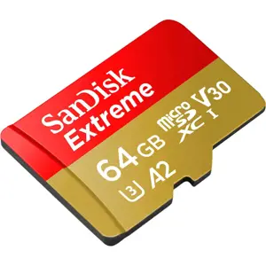 "SanDisk Extreme microSDXC" 64GB veiksmo kameroms ir dronams + SD adapteris + 1 metų "RescuePRO Deluxe" iki 170MB/s ir 80MB/s skaitymo/rašymo greitis A2 C10 V30 UHS-I U3; EAN:619659193386