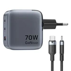 GaN Vention USB-C+C+A 70W Charger + USB-C-C Cable 1m (Gray)