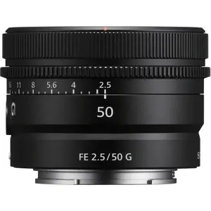 "Sony FE 50 mm F2.5 G", Platus objektyvas, 9/9, "Sony E", Automatinis fokusavimas