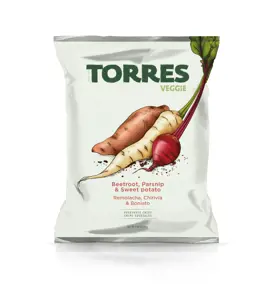 Daržovių traškučiai TORRES, su saulėgrąžų aliejumis ir druska, 90g