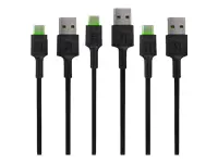 GREEN CELL 3x kabelis GC Ray USB-C 200cm su žaliu LED apšvietimu Ultra Charge QC 3.0