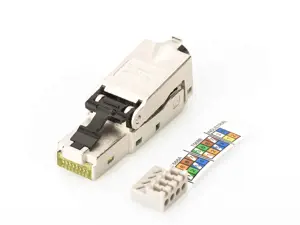 RJ45 modulinė jungtis cat.6A, PoE+, 10GbE, STP, ekranuota, metalinė, be įrankių, AWG 27-22, tuščiav…